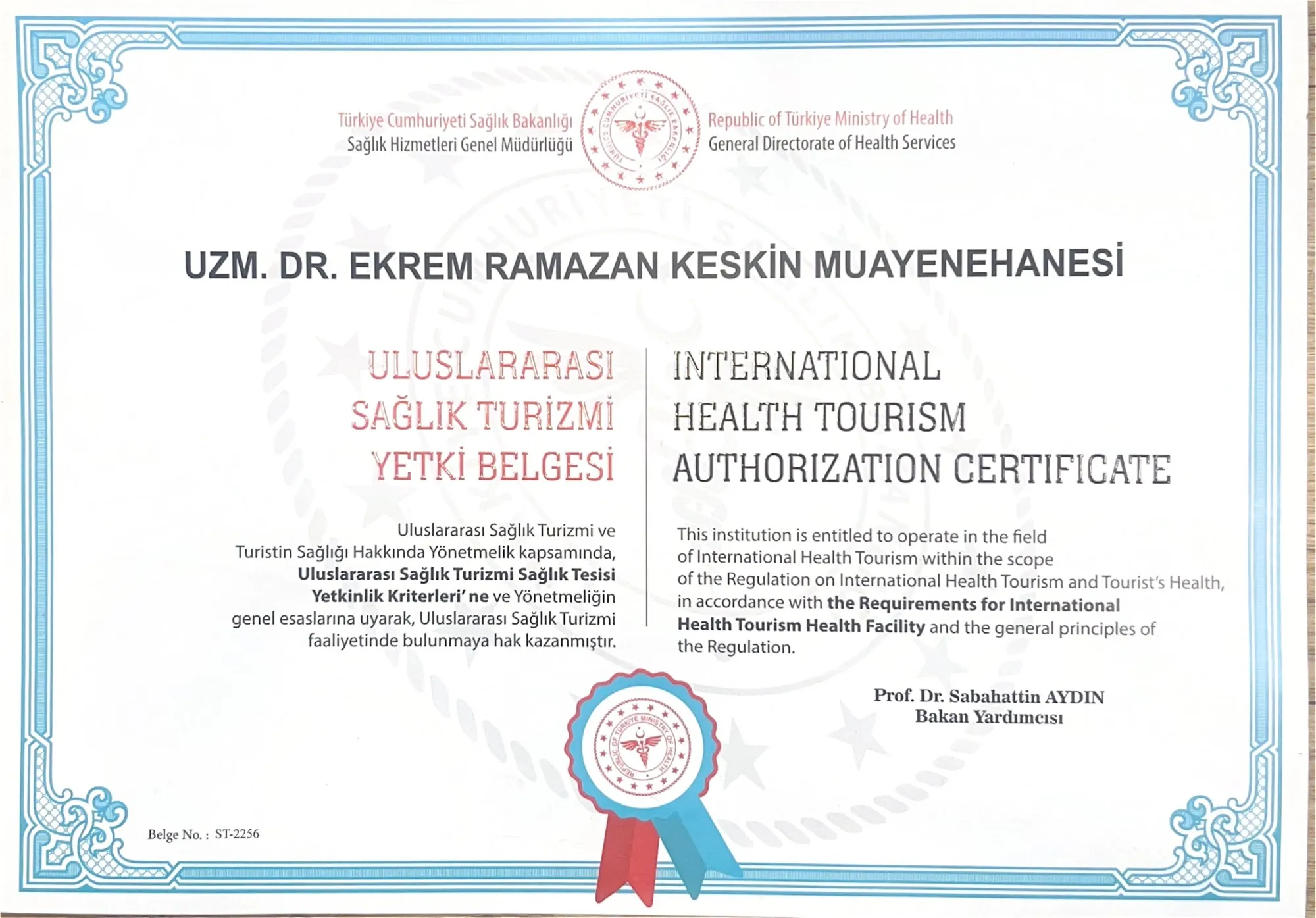 Uluslararası Sağlık Turizmi Yetki Belgesi